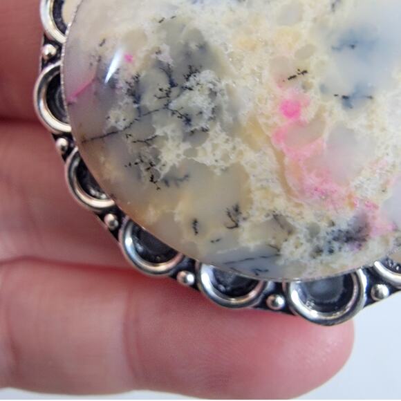 Handmade Silver Pendant – Dendritic Opal & Red Jasper + 20" Silver Snake Chain - Picture 7 of 9